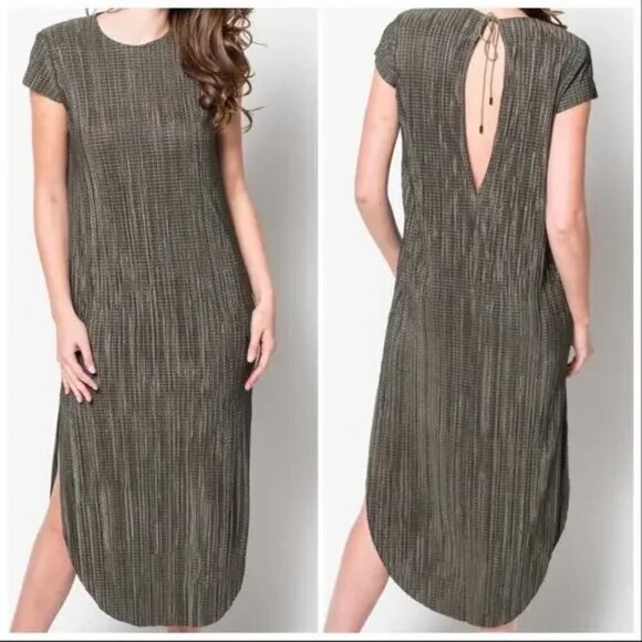SABINA MUSAYEV Anthropologie Olive Green Sheath Slit Tee Shirt Midi Dress large - Picture 1 of 14
